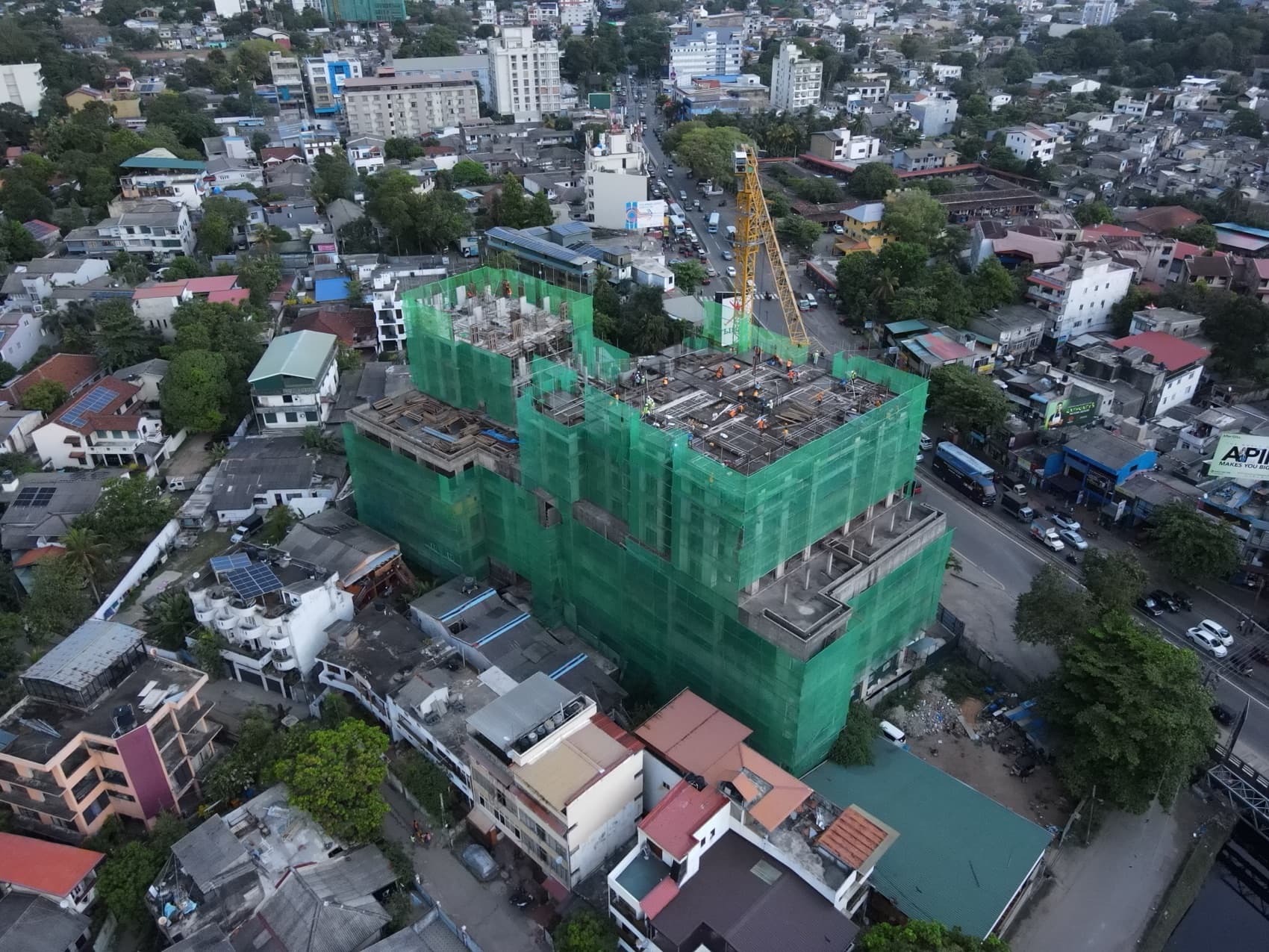 Aerial drone view of Fairway Latitude under construction in Colombo